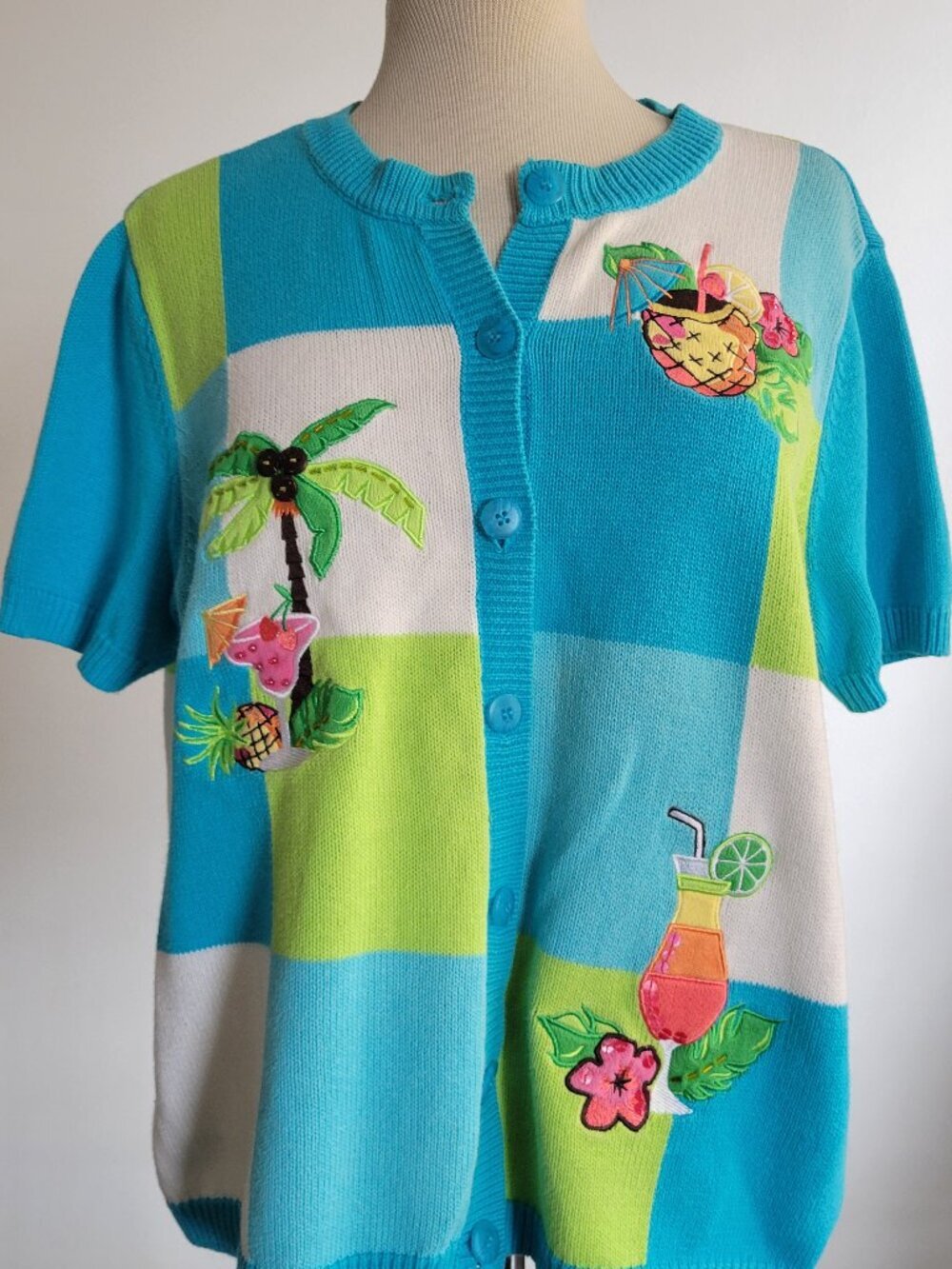CLEARANCE - Breckenridge Blue Tropical Margarita Vacation Short Sleeve Sweater
